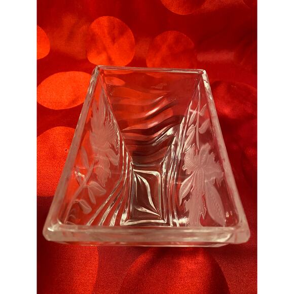 1989 FTDA Crystal Decorative Vase Candy Dish Bowl W. Germany etch leaf iris EUC - Picture 11 of 12